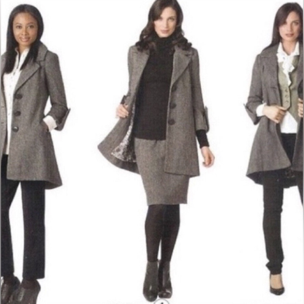 CAbi Retro Modern Tweed Wool Coat Jacket Pockets Women’s Size 14 Large